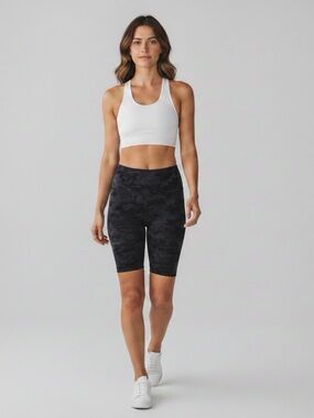 NWOT / Lululemon Super High Rise 10” Length Black Camo Bike Shorts / Sz 10